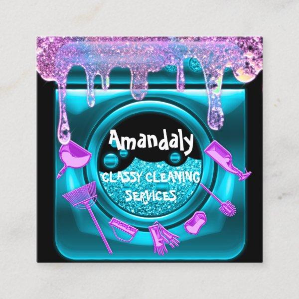 Cleaning Services QRCode Laundy Drips Teal Soap  Square