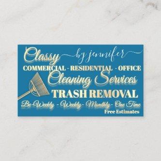 Cleaning Trash Removal Maid Blue Gold Logo QR