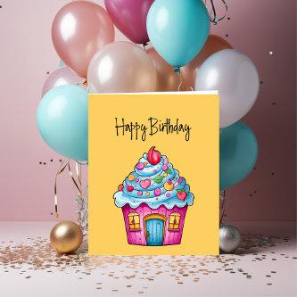 Client Happy Birthday Cupcake House Card