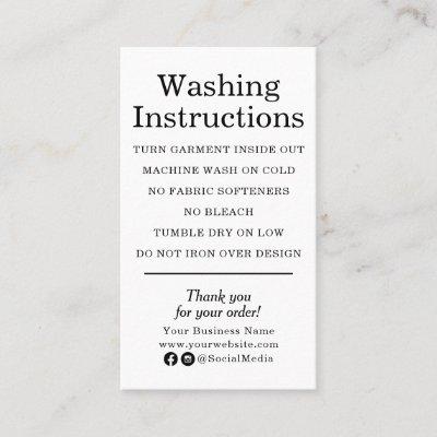 Clothing Care Instructions Modern Black and White