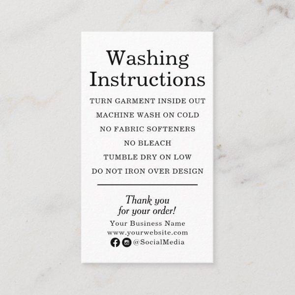 Clothing Care Instructions Modern Black and White