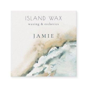 Coastal Aqua Blue Sea Waves Sand Beach Watercolor  Square