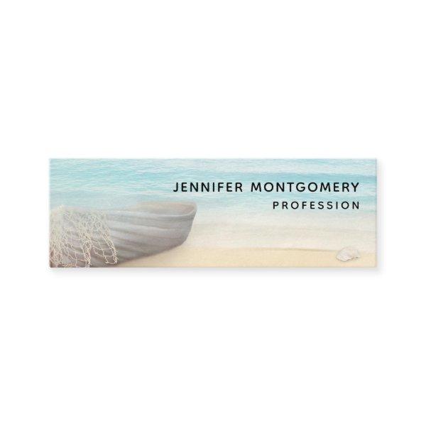 Coastal Beach Scene with Wood Rowboat Mini Busines Mini