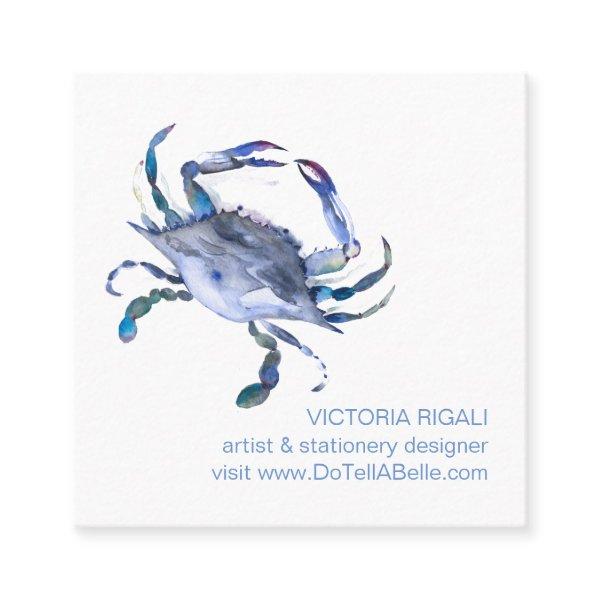 Coastal Blue Crab Watercolor Beach