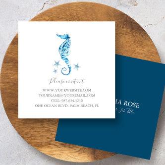 Coastal Blue Watercolor Seahorse Starfish Custom Square