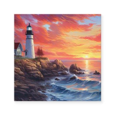 Coastal Lighthouse at Sunset Design Square