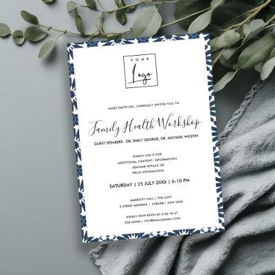 COBALT BLUE MOROCCAN TILE YOUR LOGO WORKSHOP EVENT INVITATION