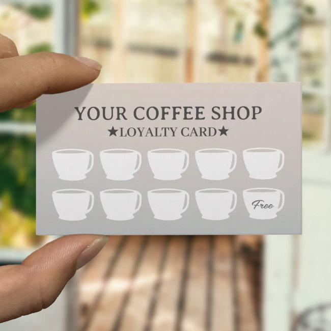Coffee Cups Elegant Silver Cafe Customer Loyalty Card