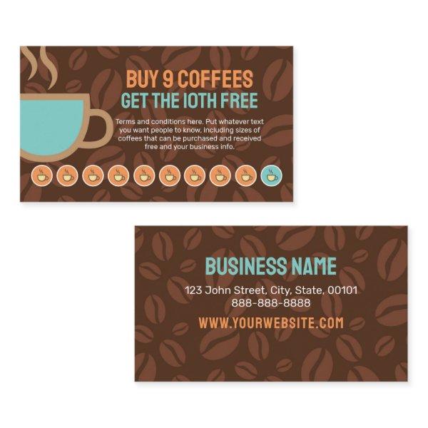 Coffee Loyalty Stamp or Punch Card - Buy 9 Get 1