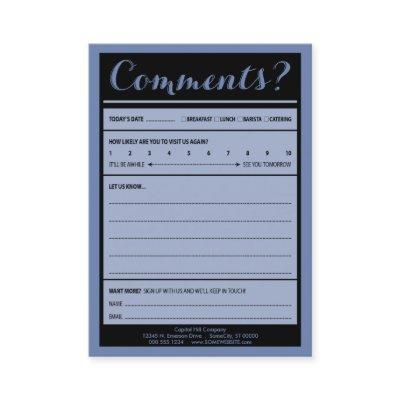 coffee shop comment card