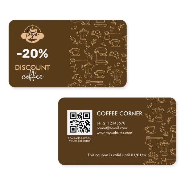 Coffee Shop Discount Card with logo and QR Code