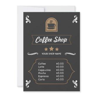 Coffee Shop Retro Menu Card
