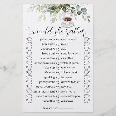 Coffee Themed Shower Bridal Shower Game Card Flyer