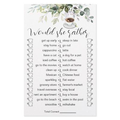 Coffee Themed Shower Bridal Shower Game Card Flyer