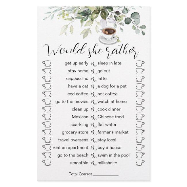 Coffee Themed Shower Bridal Shower Game Card Flyer
