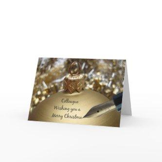 Colleague wishing you merry christmas pen on golde holiday card