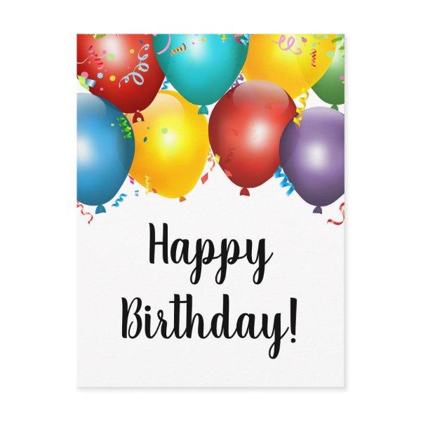 Colorful Balloons & Confetti Happy Birthday Mailer Postcard