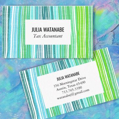 Colorful Blue Green Minimalist Stripes Handmade