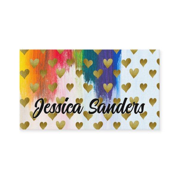 Colorful | Brush Strokes | Gold Hearts Pattern