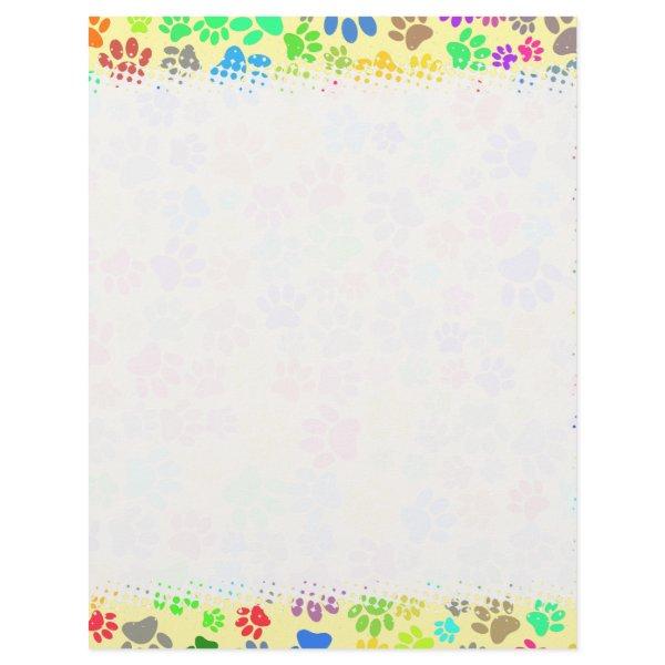 Colorful Cute Puppy Paw Prints  Letterhead