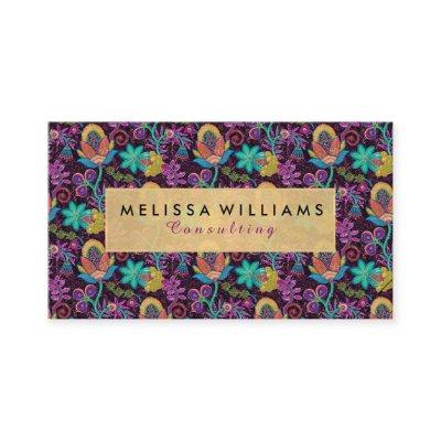 Colorful Exotic Flowers Gold Accents