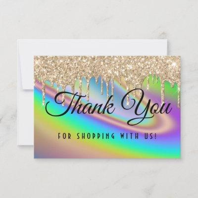 Colorful Faux Rainbow Holographic Small Business Thank You Card