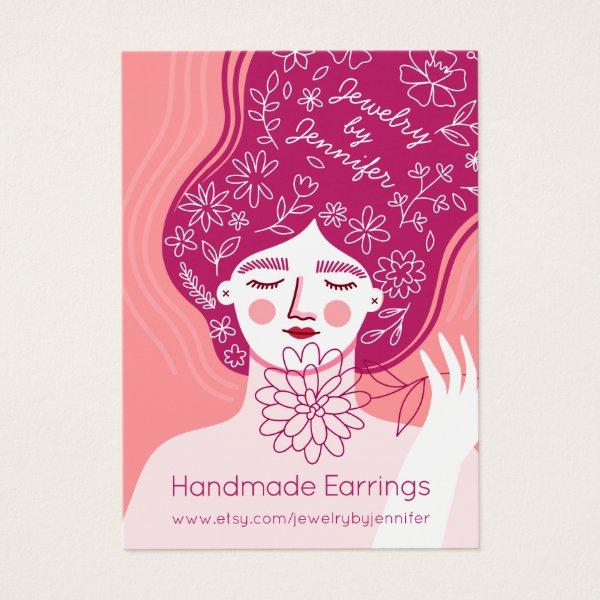 Colorful floral face illustration earring display
