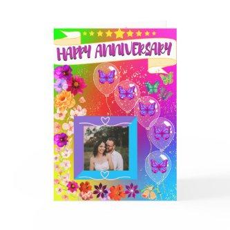 Colorful Floral Modern Bohemian Happy Anniversary  Thank You Card