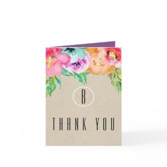 Colorful Floral Rustic Modern Kraft Thank You