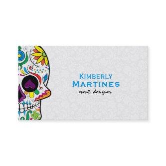 Colorful Floral Sugar Skull & White Damasks 2