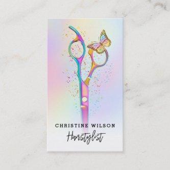 colorful hairdresser scissors and butterfly logo