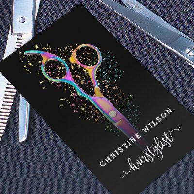 colorful hairdresser scissors on black