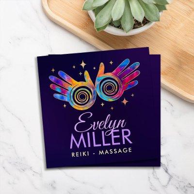 Colorful Healing Hands Energy Spiral Square