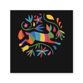 Colorful Mexican Otomi Hare & Flowers Square