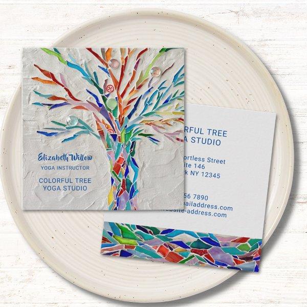 Colorful Mosaic Tree Yoga Studio Square