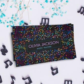 Colorful Music Notes pattern on black