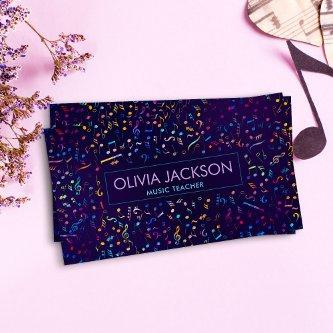 Colorful Music Notes pattern on violet