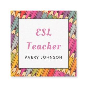 Colorful Pencil Pattern ESL Teacher English Tutor  Square