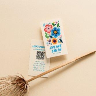 Colorful QR Code Hand Drawn Written Retro Floral