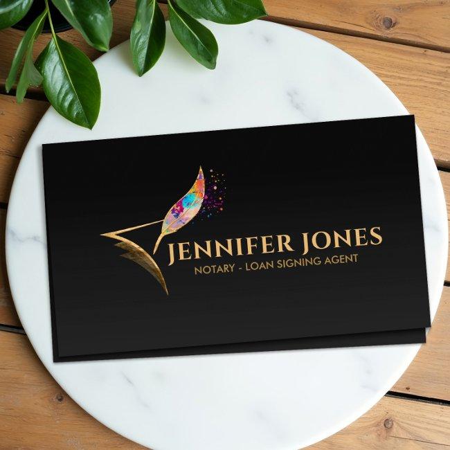 Colorful Quill Pen and Paper Notary