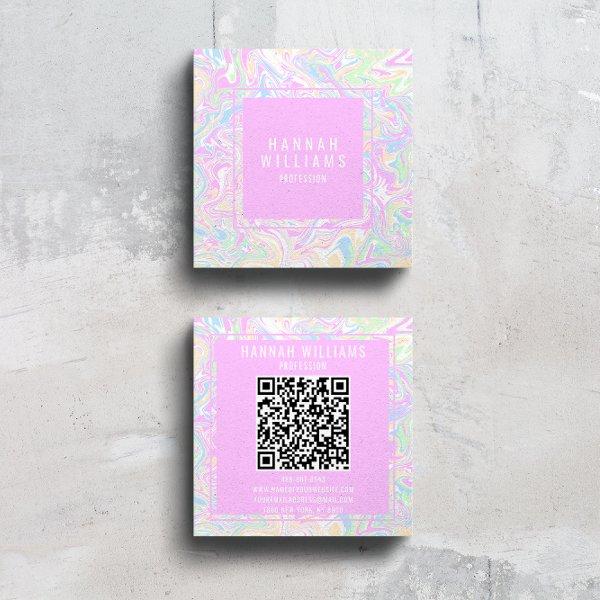 Colorful Rainbow QR Code Liquid Modern Girly  Square