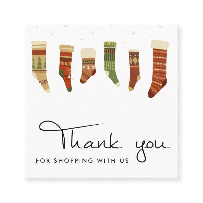COLORFUL RED GREEN CHRISTMAS STOCKINGS THANK YOU SQUARE