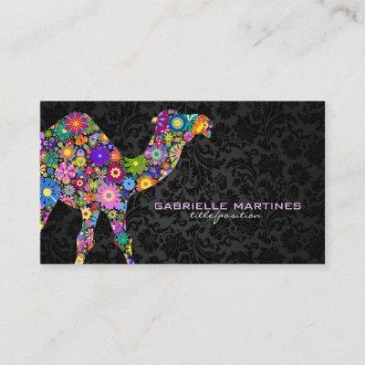 Colorful Retro Floral Camel & Black Damasks