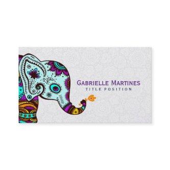 Colorful Retro Floral Elephant & Black Background