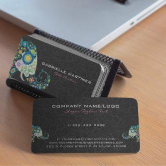 Colorful Retro Floral Elephant & Black Damasks