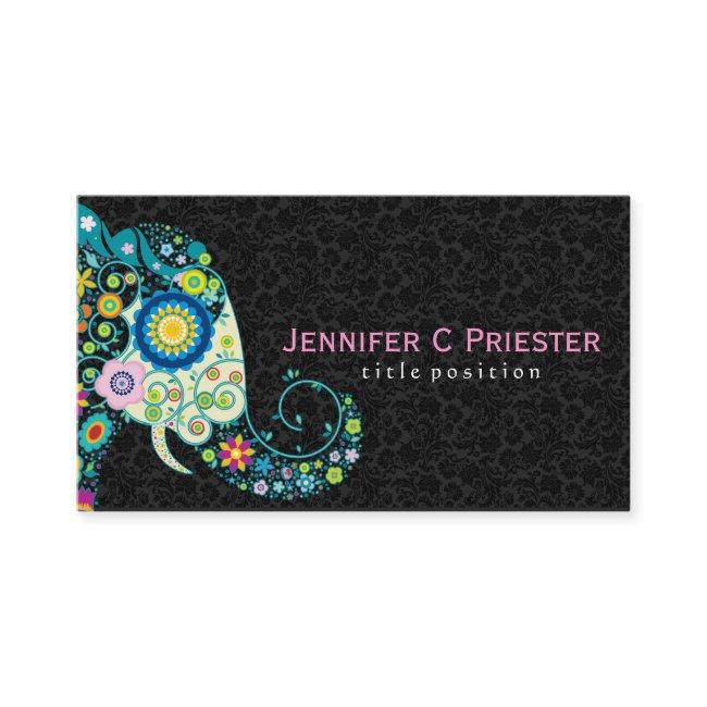 Colorful Retro Floral Elephant & Black Damasks