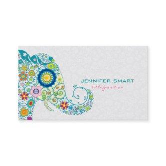 Colorful Retro Floral Elephant & White Damasks