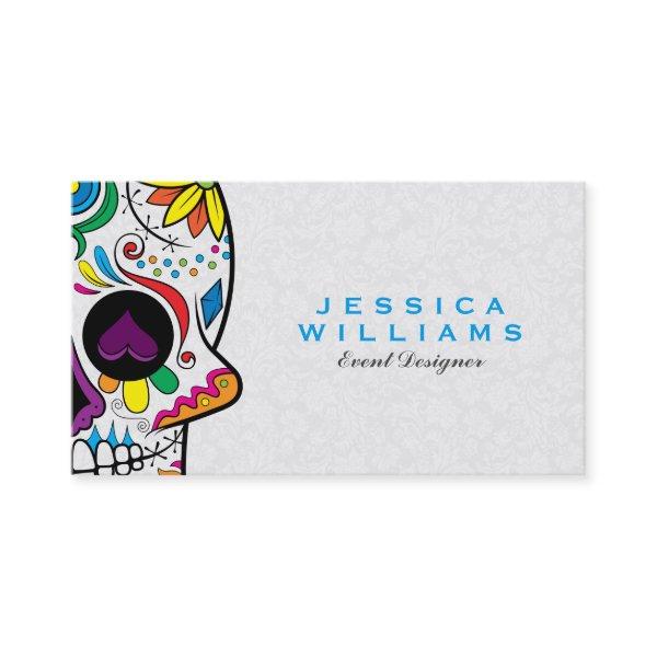 Colorful Retro Floral Sugar Skull & White Damasks
