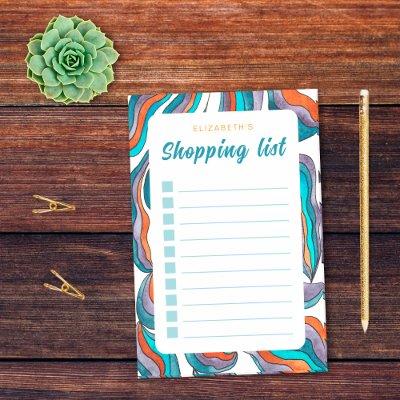 Colorful Retro Groovy Orange Blue Shopping List Post-it Notes