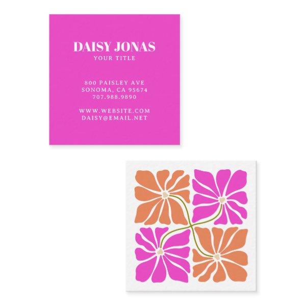Colorful Retro Orange Red Violet Floral Pattern Square
